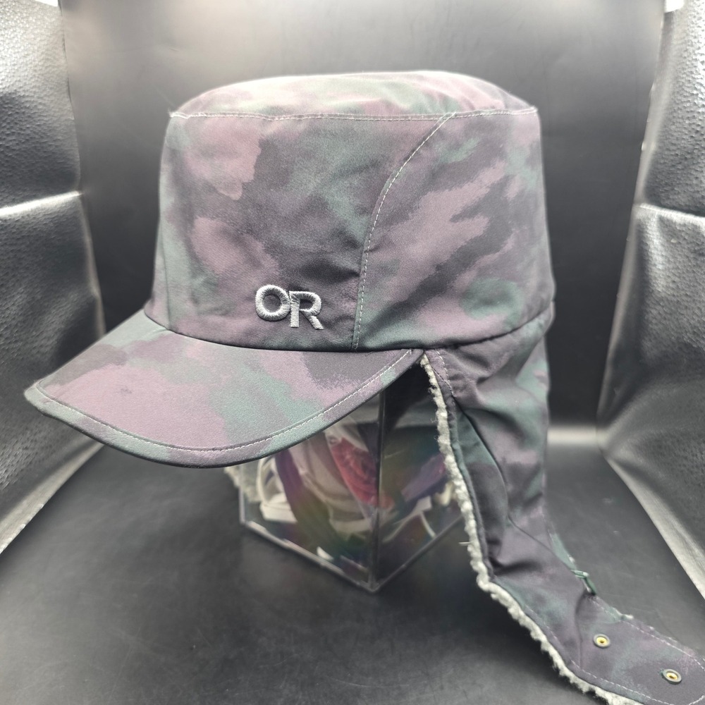 Outdoor Research Trapper Hat Mens XL Green Camo Fleece Lined Ear Flaps Winter